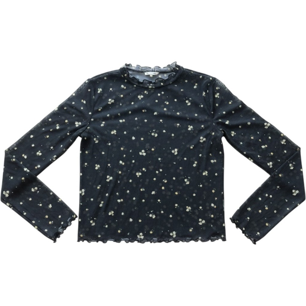 Staring at Stars Black Floral Mesh Mock Neck Long Sleeve Lettuce Edge Top